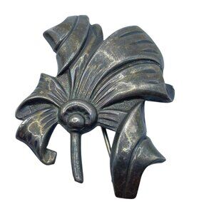 Vintage Sterling Silver 925 Bow Ribbon Floral Brooch 2” 13.2 Grams Ornate